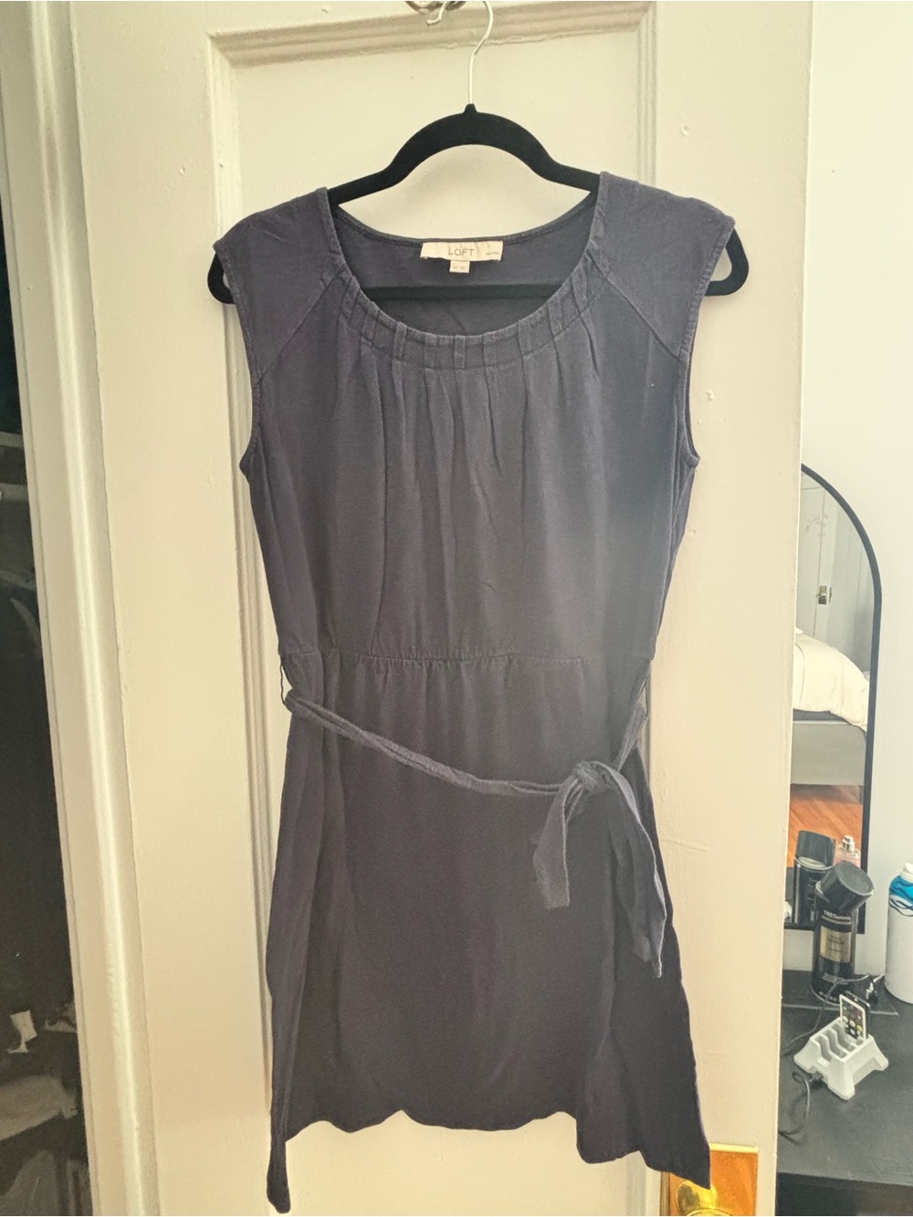 LOFT Navy Sleeveless Tie-Waist Mini Dress